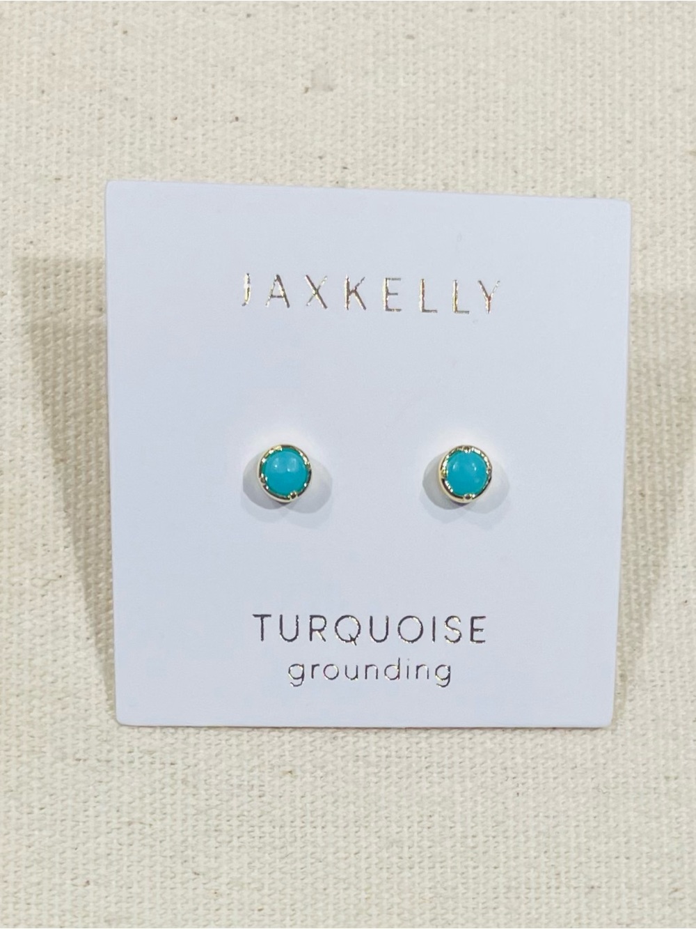 JAXKELLY Turquoise Gemstone Simple Stud Earrings Gold Tone Bezel Set *NWT*